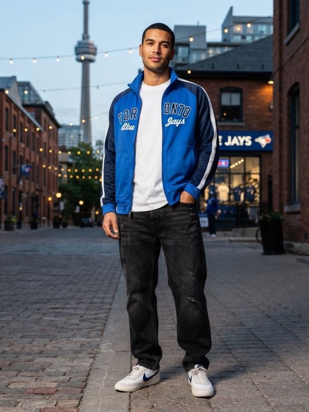Vintage Toronto Blue Jays Track Jacket Full Zip Blue White Navy Men's XL